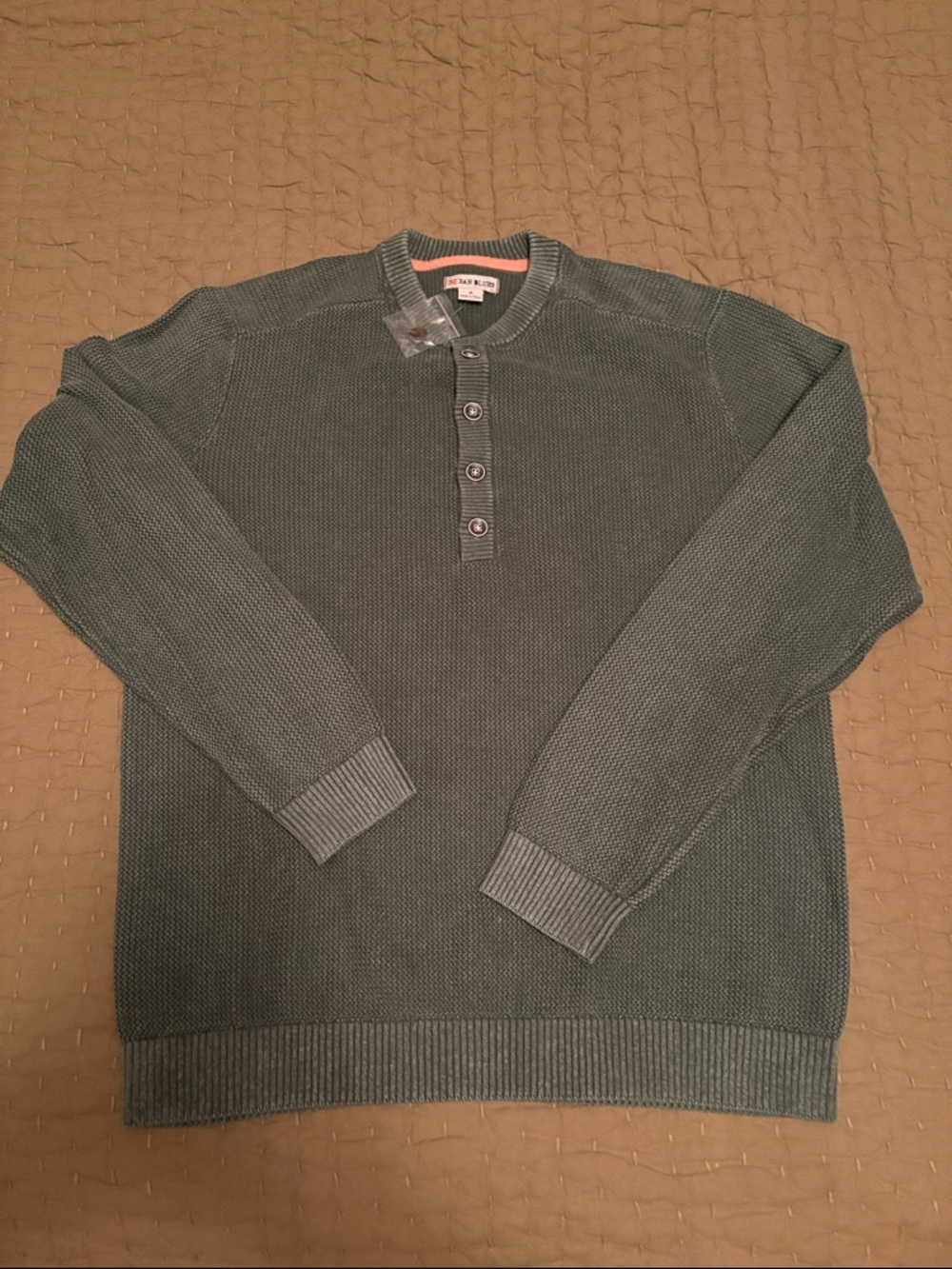 Men's Olive Green Henley Crewneck Sweater